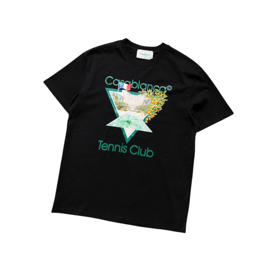 CASABLANCA TRIANGLE TENNIS CLUB SHIRT BLACK