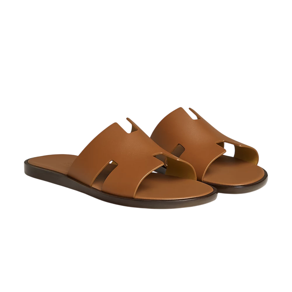 HERMES COGNAC BROWN SLIPPERS
