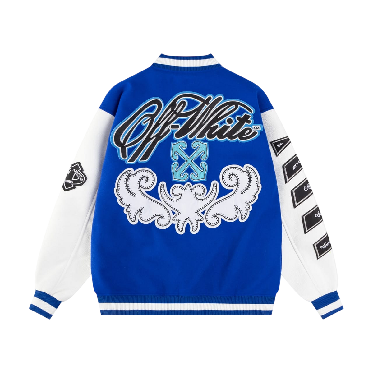 OFF-WHITE ROYAL LOGO-APPLIQUÉ VARSITY JACKETS