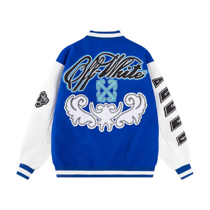OFF-WHITE ROYAL LOGO-APPLIQUÉ VARSITY JACKETS