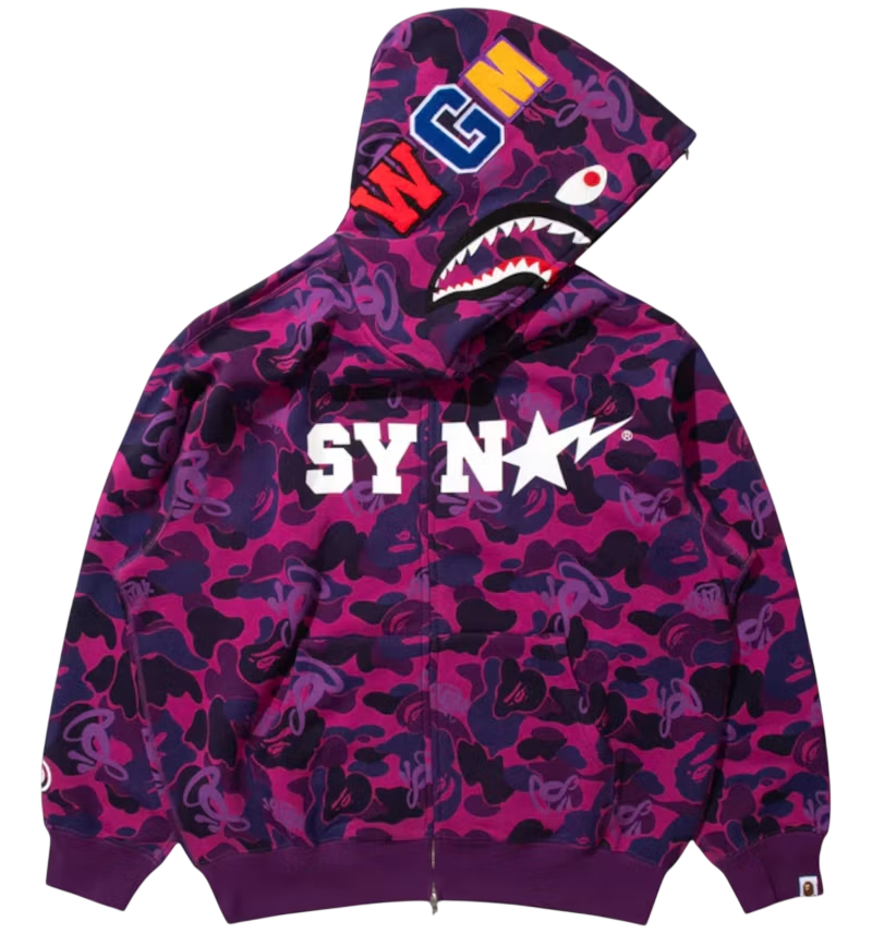 BAPE x Spotify x SYNA by Central Cee Camo Shark Full Zip Purple Hoodie