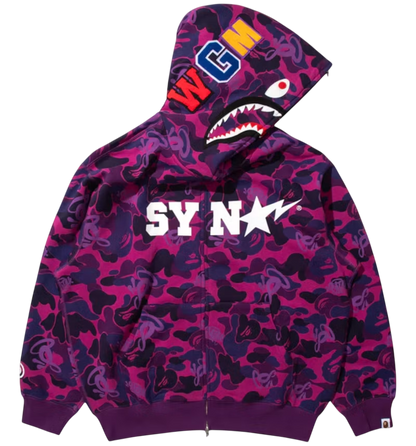 BAPE x Spotify x SYNA by Central Cee Camo Shark Full Zip Purple Hoodie