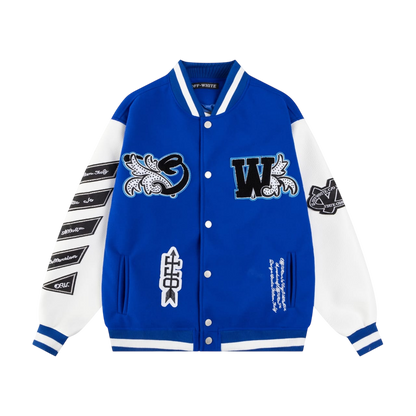 OFF-WHITE ROYAL LOGO-APPLIQUÉ VARSITY JACKETS