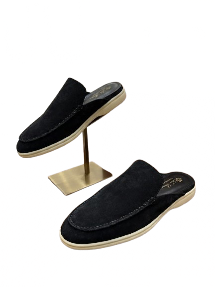 LORO PIANO BABOUCHE WALK LOAFER BLACK SUEDE