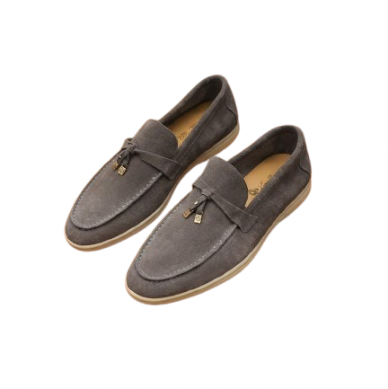 LORO PIANO SUMMER WALK LOAFERS DARK GREY SUEDE