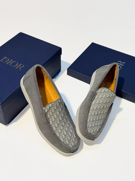 DIOR GREY GRANVILE D PRINT LOAFERS