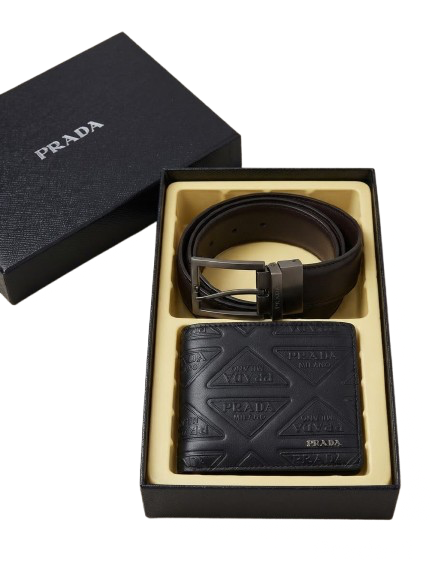 PRADA LEATHER BELT X WALLET BUNDLE