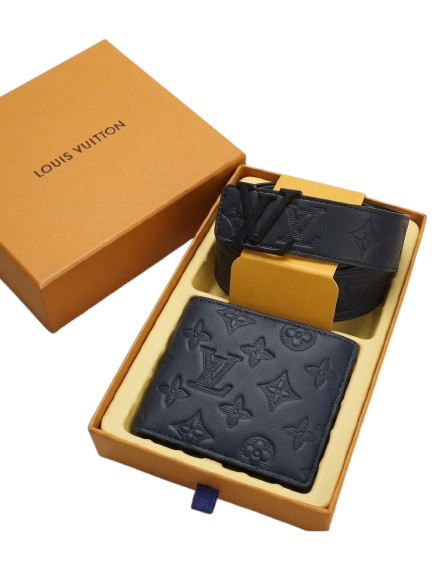 LV BLACK LEATHER BELT X WALLET BUNDLE