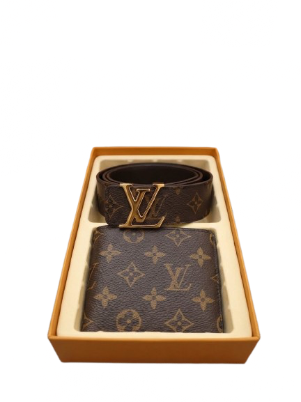 LV BROWN LEATHER BELT X WALLET BUNDLE