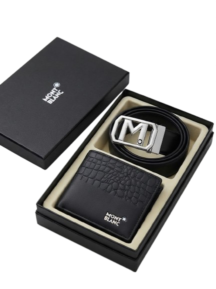 MONT BLANC LEATHER BELT X WALLET BUNDLE SILVER