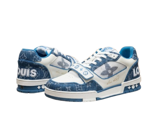 LV TRAINER MONOGRAM DENIM WHITE & BLUE