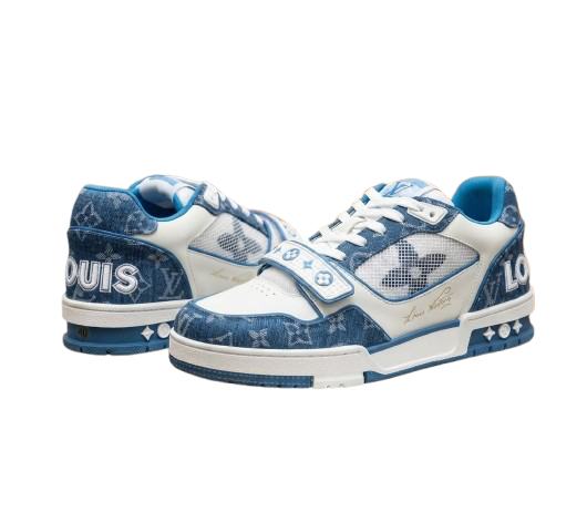LV TRAINER MONOGRAM DENIM WHITE & BLUE