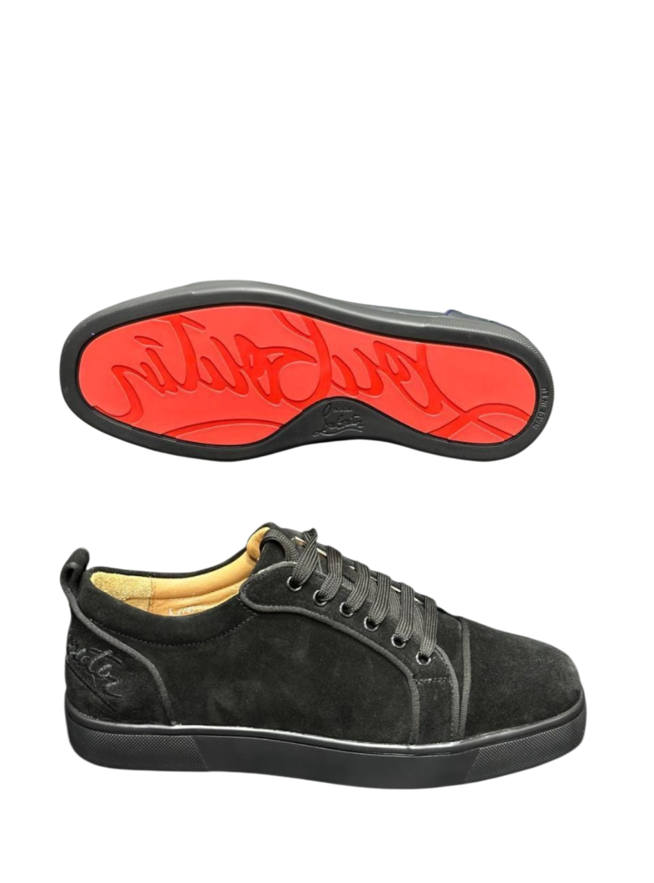 LOUBOUTIN BLACK EMBROIDERED SNEAKERS REDBOTTOMS
