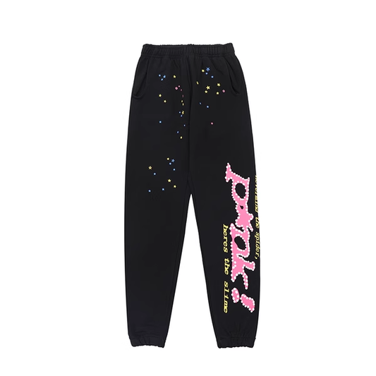 SP5DER PINK LOGO BLACK PANTS size m