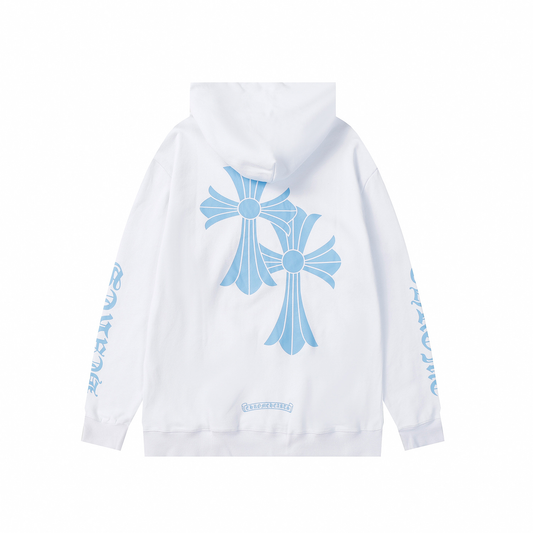 CHROME HEARTS WHITE BLUE CROSS HOODIE