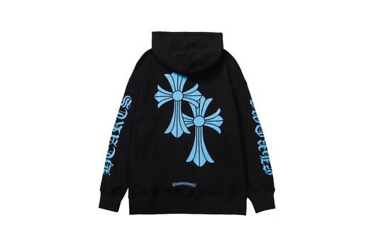 CHROME HEARTS BLACK BLUE CROSS HOODIE