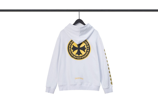 CHROME HEARTS YELLOW LOGO WHITE HOODIE