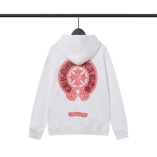 CHROME HEARTS RED LOGO HOODIE WHITE