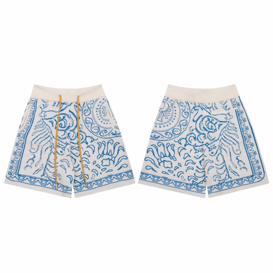RHUDE BLUE PATTERNED SHORTS