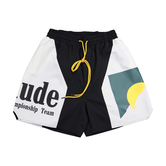 RHUDE BLACK PANEL LOGO SHORTS