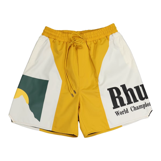 RHUDE YELLOW PANEL LOGO SHORTS