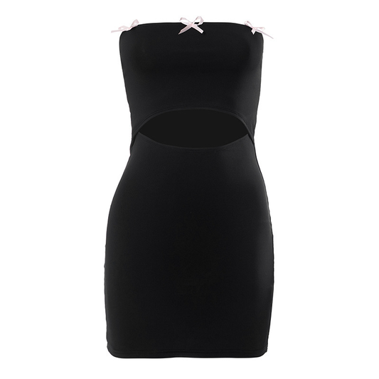 BLACK CUTOUT BANDEU DRESS