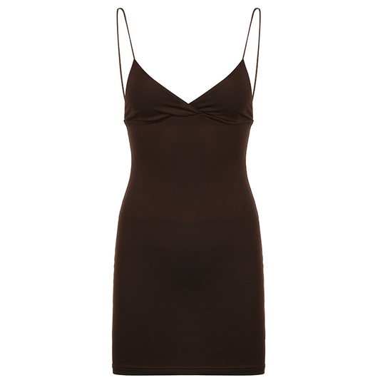 LOW CUT BROWN DRESS