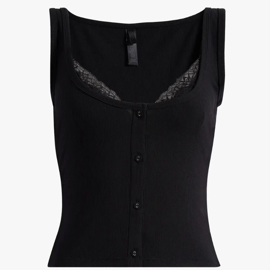 SKIMS LACE PANNELED VEST TOP BLACK