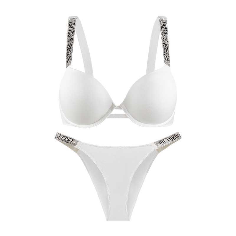 VICTORIAS SECRET SPARKLE PUSHUP BRA AND UNDERWEAR SET WHITE