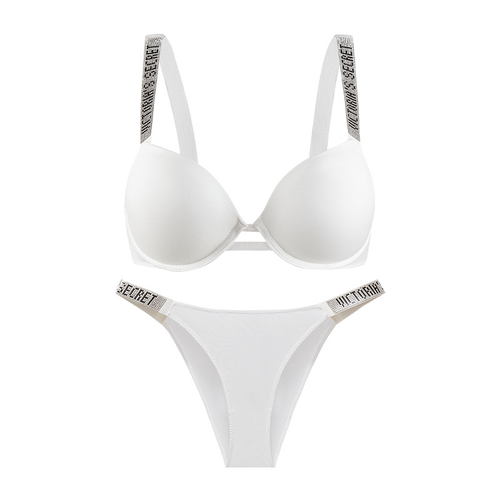 VICTORIAS SECRET SPARKLE PUSHUP BRA AND UNDERWEAR SET WHITE
