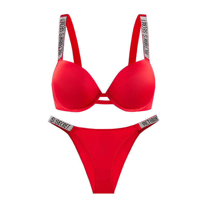 VICTORIAS SECRET SPARKLE PUSHUP BRA AND UNDERWEAR SET RED