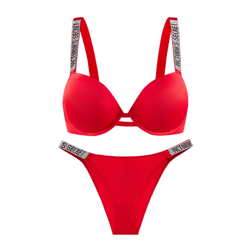 VICTORIAS SECRET SPARKLE PUSHUP BRA AND UNDERWEAR SET RED