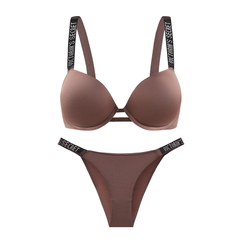 VICTORIAS SECRET SPARKLE PUSHUP BRA AND UNDERWEAR SET BROWN