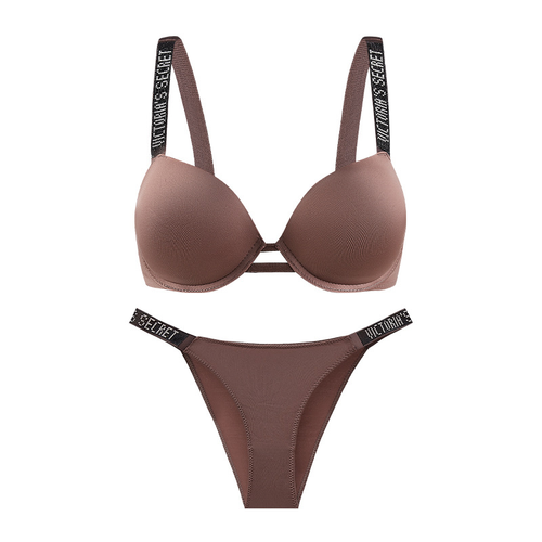 VICTORIAS SECRET SPARKLE PUSHUP BRA AND UNDERWEAR SET BROWN