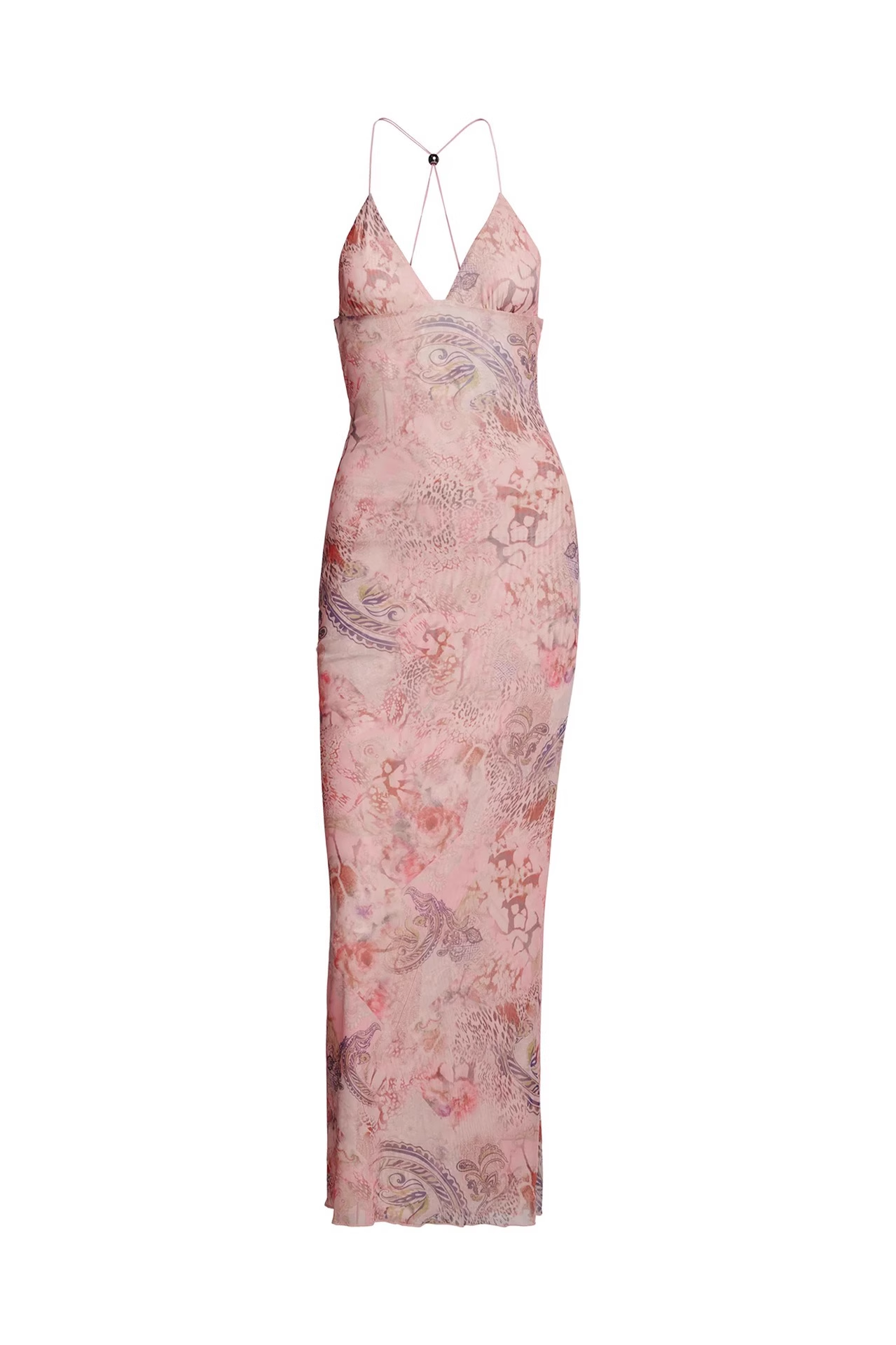 IAMGIA VNECK SUSPENDER DRESS PINK PATTERENED