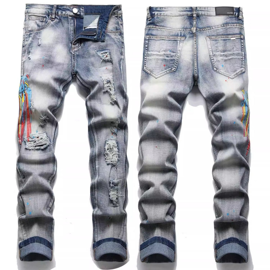 AMIRI DRIP PAINT RIPPED JEANS