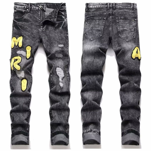 AMIRI BLACK WASHED YELLOW LOGO JEANS