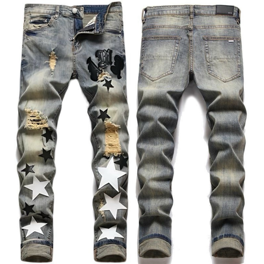 AMIRI GRAY STAR RIPPED JEANS