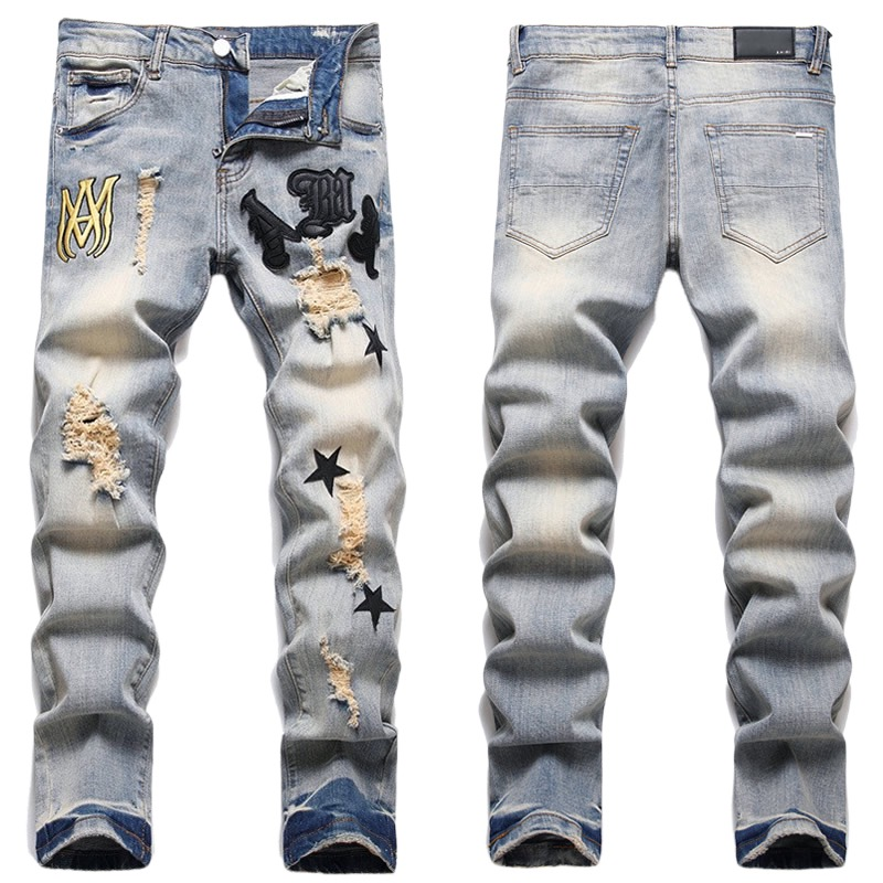 AMIRI BLACK STAR RIPPED GRAY JEANS