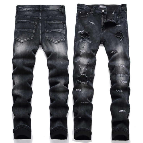 AMIRI BLACK LOGO RIPPED JEANS