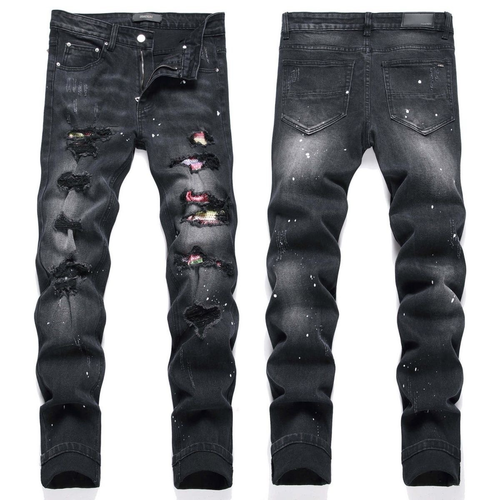 AMIRI BLACK PAINT DRIP RIPPED JEANS
