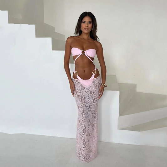 CUTOUT MAXI BIKINI SET PINK