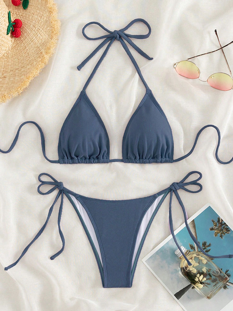 GRAY BLUE RED BIKINI SET