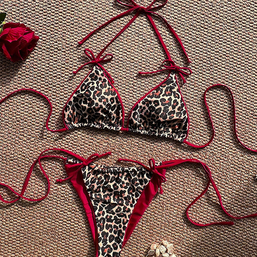 COUGAR PRINT RED INLINE BIKINI SET