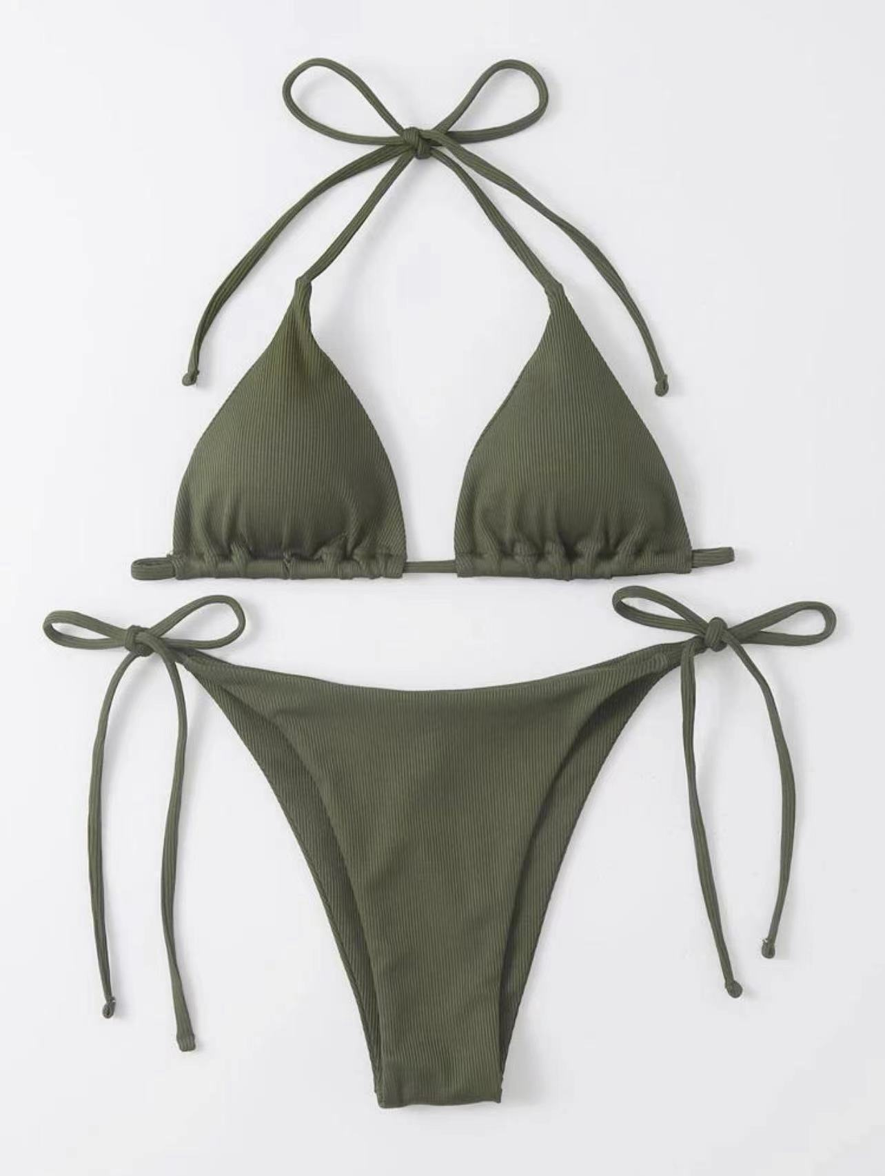 GREEN FINE STITCHED BIKINI SET