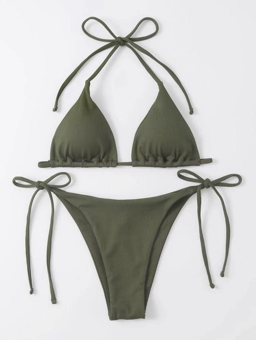 GREEN FINE STITCHED BIKINI SET