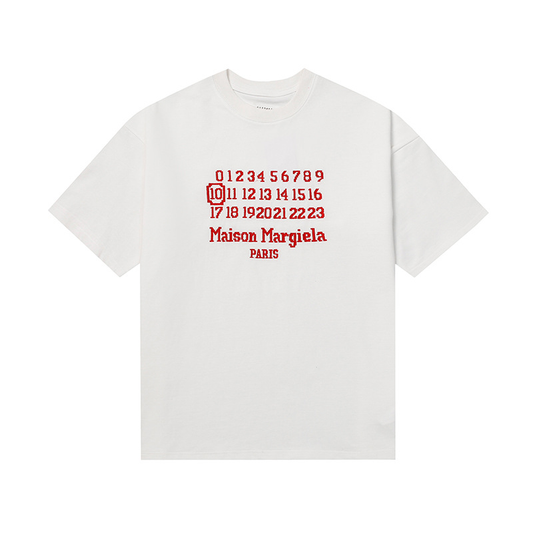 MAISON MARGIELA RED TEXT WHITE SHIRT