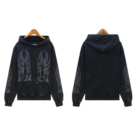 WDW WASHED HOODIE BLACK PATTERN