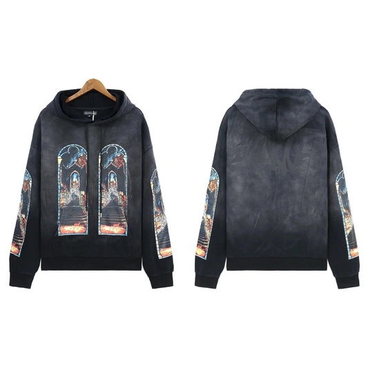 WDW WASHED DIAMOND CRUSTED HOODIE BLACK