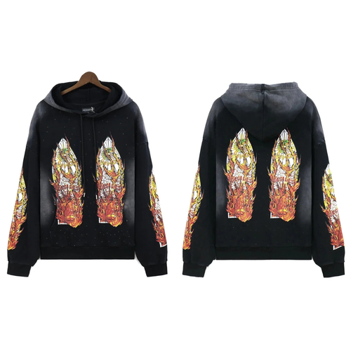 WDW WASHED DIAMOND CRUSTED HOODIE BLACK